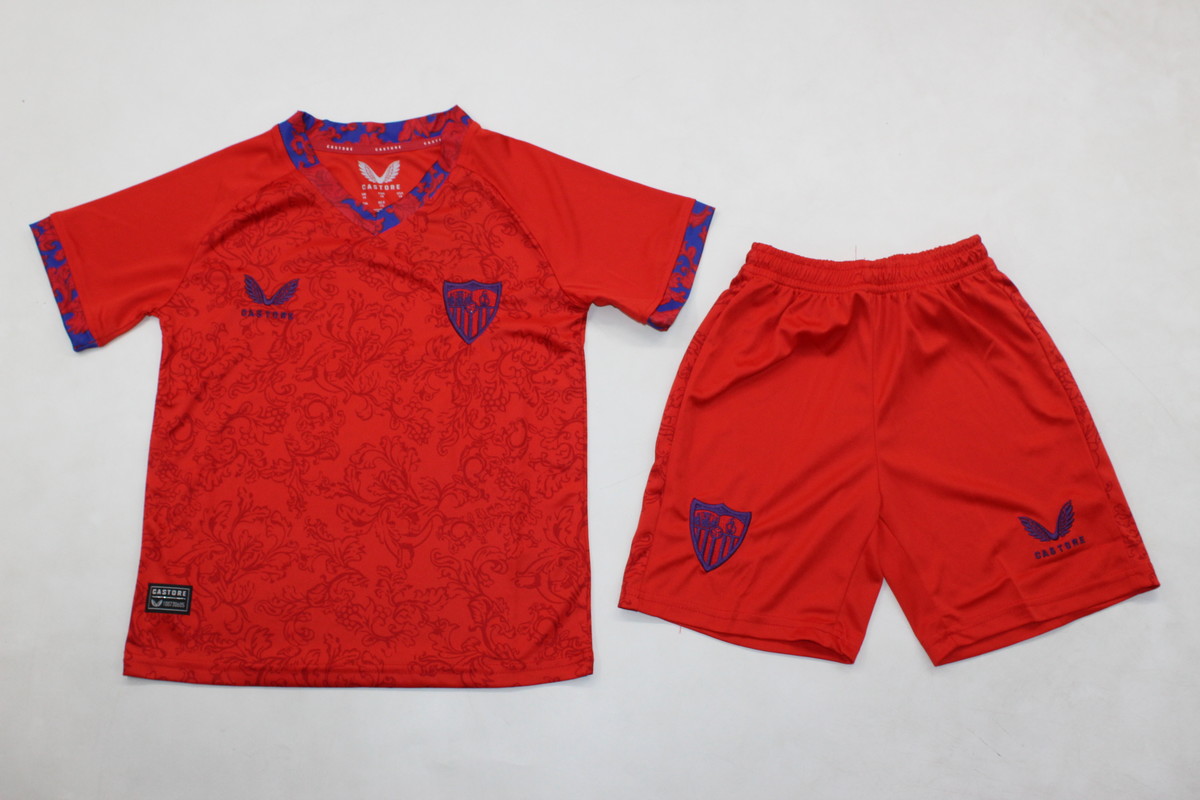 Kids-Sevilla 24/25 Away Red Soccer Jersey